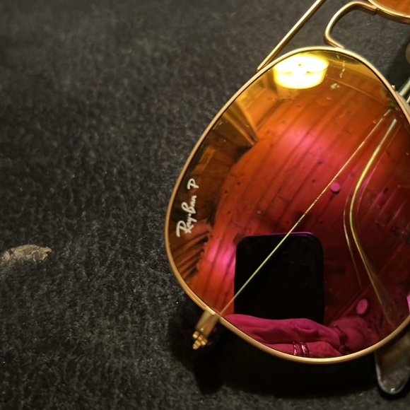 Ray-Ban Polarized Pink Mirrored Aviator Sunglasses EUC - Picture 6 of 10